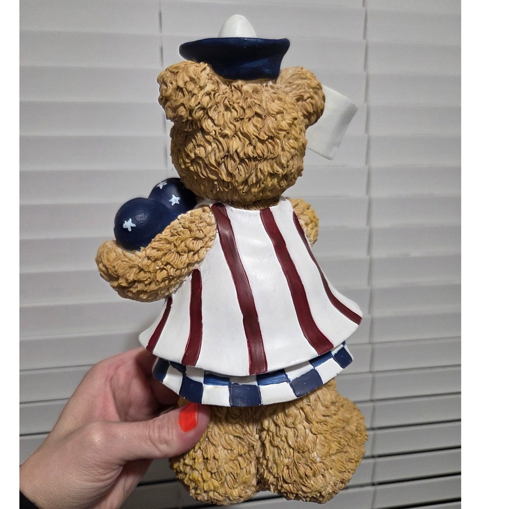 VTG Hobby Lobby 2009 Patriotic Girl Teddy Bear Figurine Americana Decor - Picture 3 of 3
